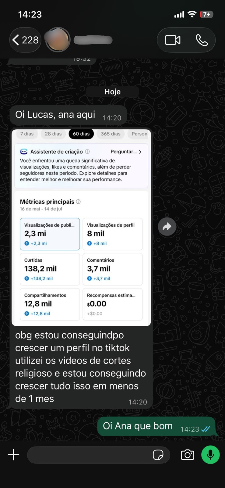 Crescimento no TikTok em menos de 1 mês